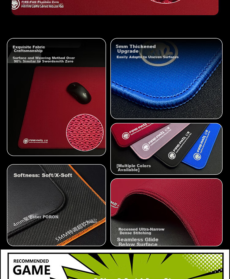FIRE-PAD Gaming Mouse Pad All-Purpose Cloth Surface Solid Color Ultra-Narrow Dense Edge Stitching Medium Small 480x400x5mm Black 7