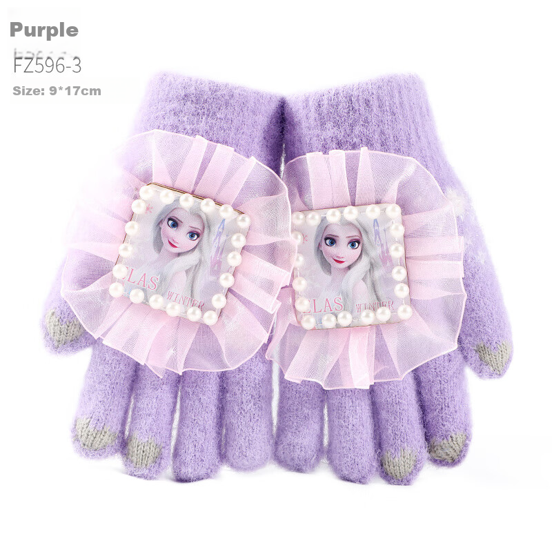 Disney Kids Gloves Autumn Winter Girls Five-Finger Warm Elsa Baby Girl Knitted Gloves