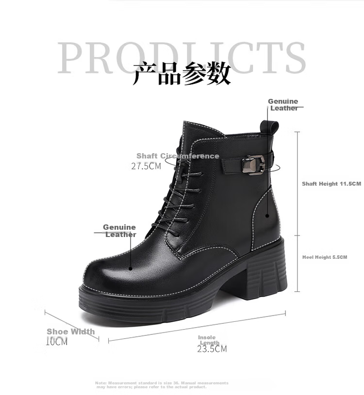 Red Dragonfly Women's Martin Boots Autumn Winter Fleece Lined Warm Thick Sole Short Boots Height Increasing Slim Lightweight WTC456921H Black Size 37 8