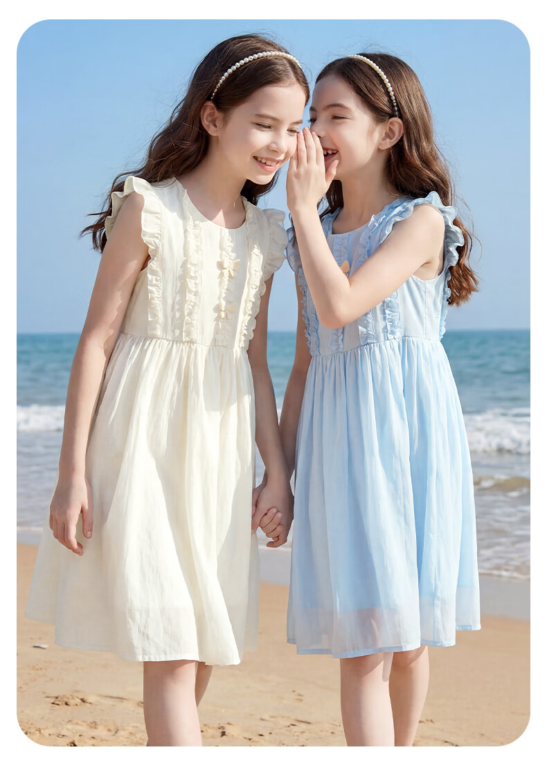 Disney Girls' Tencel Dress Summer New Princess Dress for Older Girls 1A113 Sky Blue 150 5