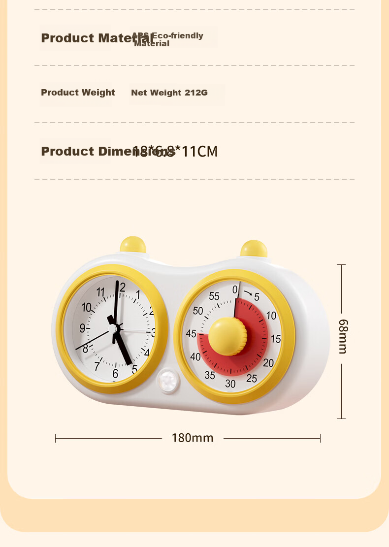 Qite Timer Learning Discipline Tool Student Alarm Clock Visual Countdown Dual Screen Time Management Children's Timer Birthday Gift for Primary School Students 23