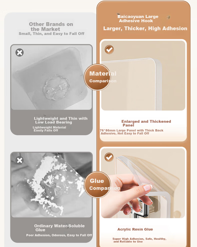 Baicaoyuan Strong Adhesive Hook Heavy Duty No Drilling Large Thickened Curved Hook Wall Mount Removable for Dormitory 5