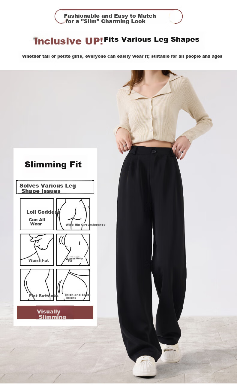 LangSha High-Waisted Dress Pants for Women, Lightweight for Spring And Autumn, Draping Straight-Leg Slimming Trousers, Loose Casual Wide-Leg Pants 6