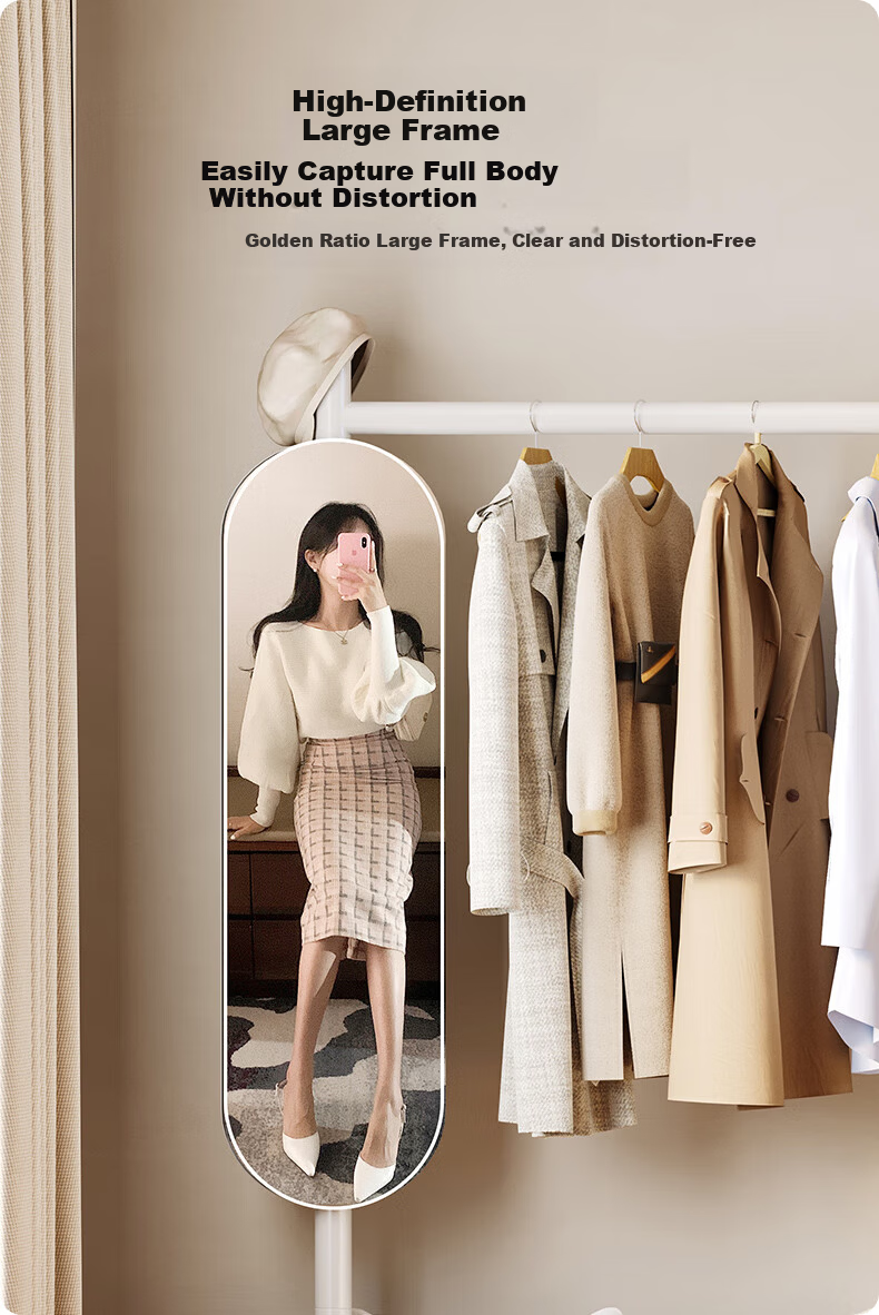 Yicainianhua Clothes Hanging Rotating Mirror with Storage Rack, Bedroom Coat Stand, Floor-Standing Clothes Rack, Home Coat Hanger 2449 Black 7