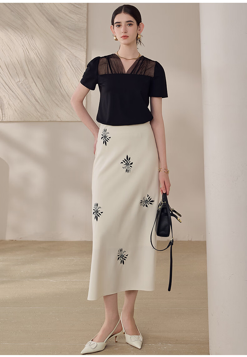 ROEYSHOUSE Mesh Splice Short Sleeve T-Shirt Women Summer Puff Sleeve Slim Top 13737 Black M 11