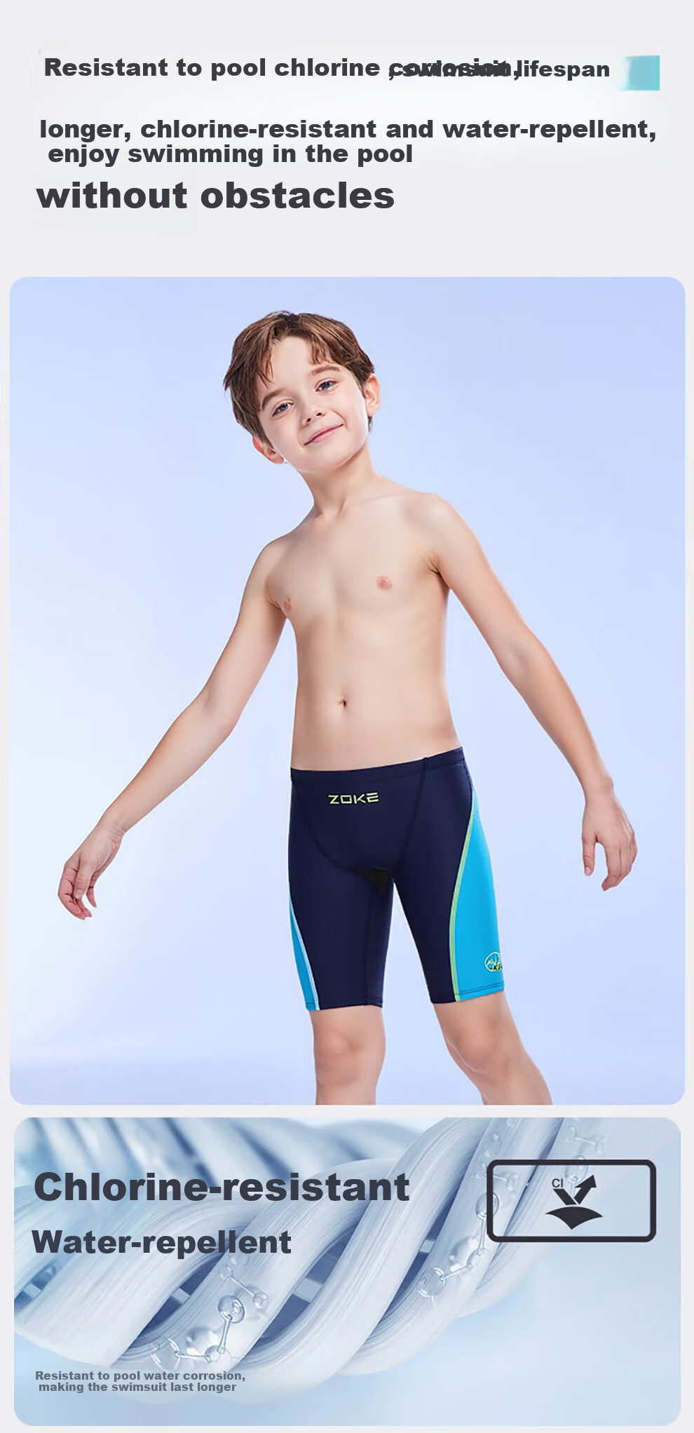 ZOKE ZOKE Swimming Package, Boys' Knee-Length Swim Shorts And Swim Cap Two-Piece Set JD22626887-1 Black/Blue 165 2