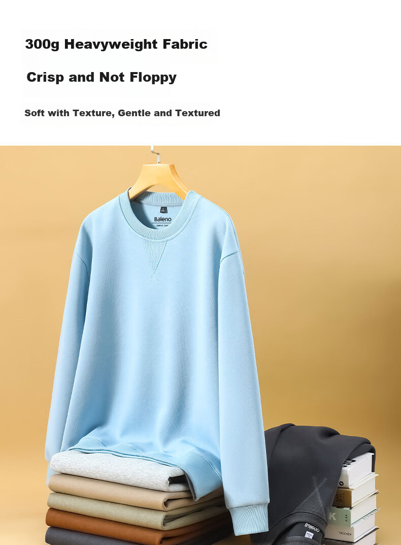 Baleno Men's Triangle Neck Sweatshirt Autumn Heavyweight Base Shirt Casual Versatile Crew Neck Simple Trendy Jacket 5