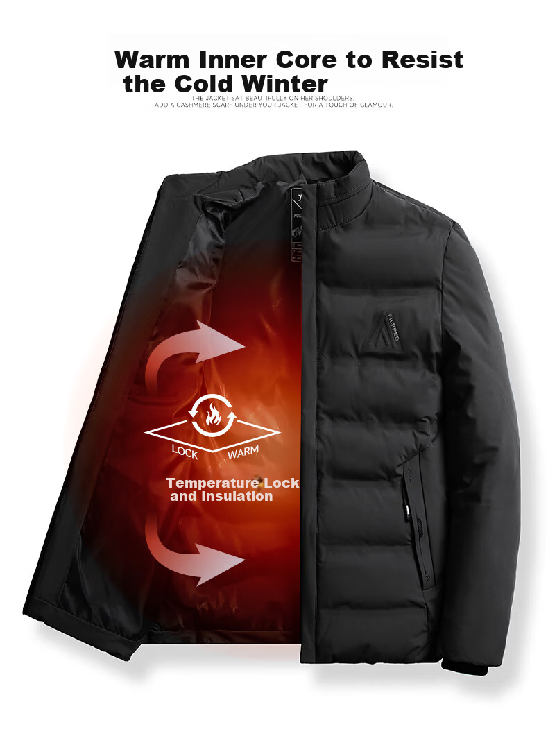 Pierre Cardin Men's Winter Thickened Cotton Jacket Mid-Young Stand Collar Warm Casual Outerwear Black 4XL 3