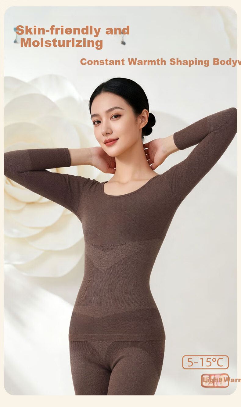 GRACEWELL Women's Thermal Underwear Set Slim Fit Stretch Cashmere Base Layer Autumn Winter Body Shaping 1