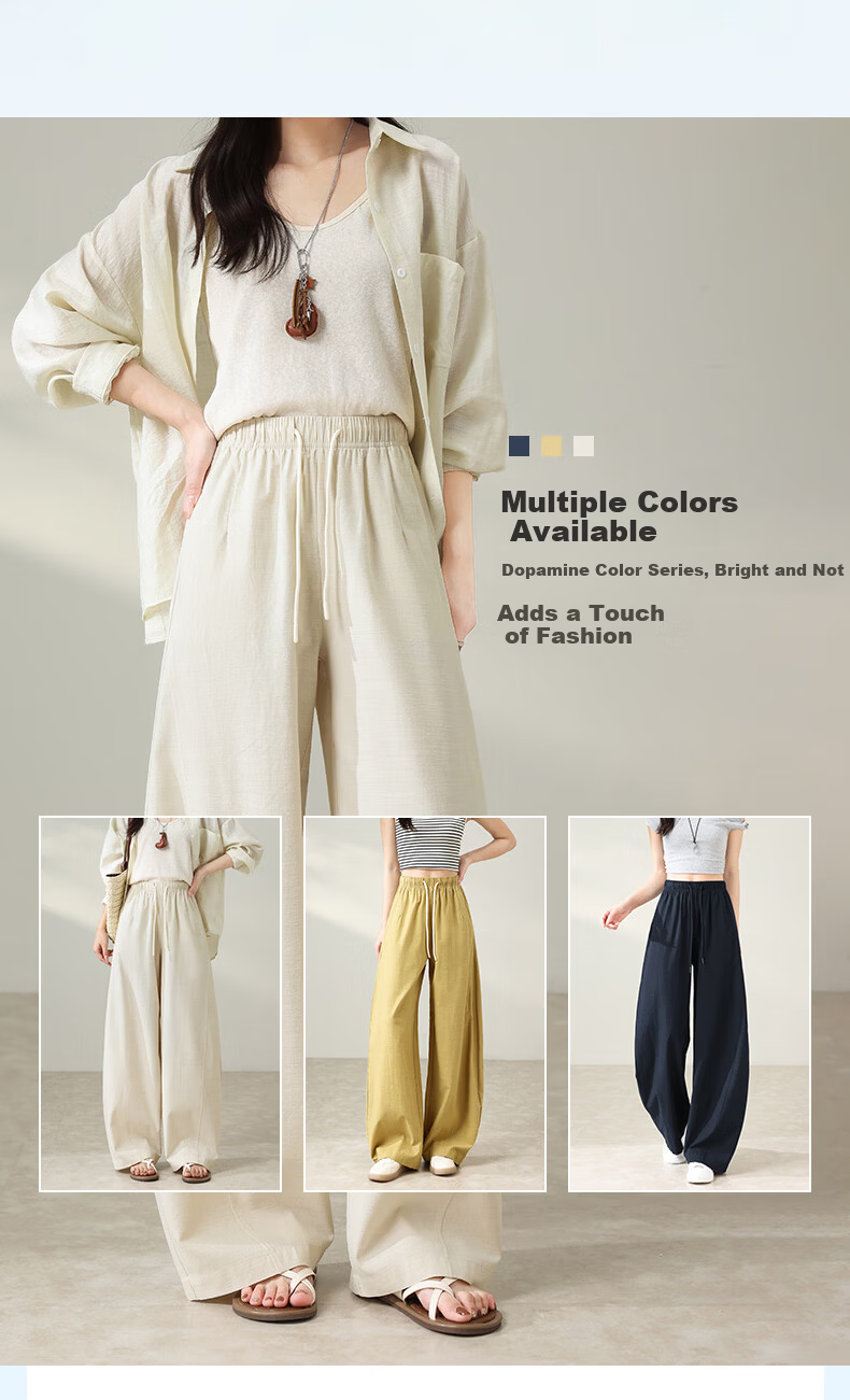 LangSha Tencel Cotton Casual Pants for Women Spring Summer Cool High Waist Wide Leg Slim Lyocell Curved Leg Travel Versatile Long Pants 2