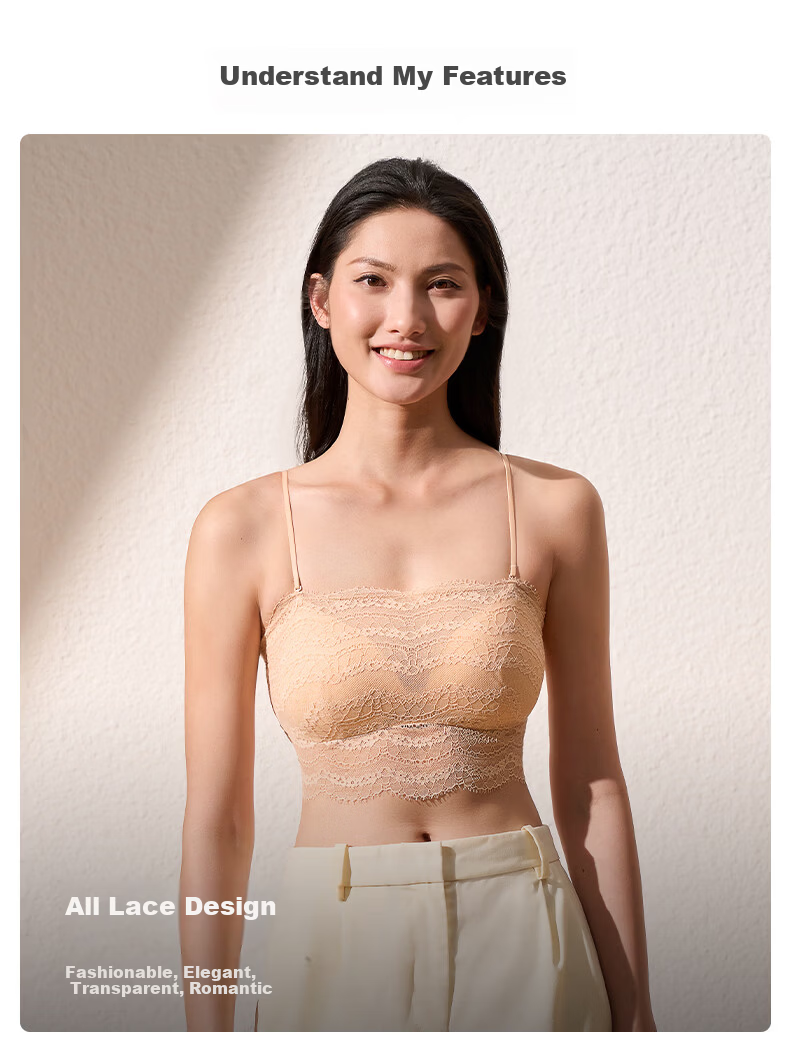 Manifen Sexy Lace Strapless Bra Thin Anti-Exposure Backless Mini Mango Cup Skin-Friendly Removable Strap Bra Camisole 5