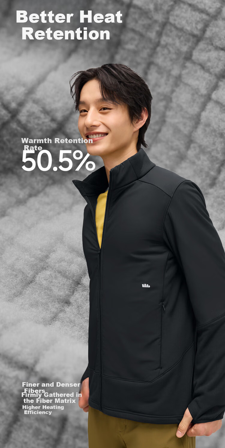 Beneunder Men's Jacket Windproof Fleece Liner Outdoor High Elasticity PM132 Dusk Black L 39