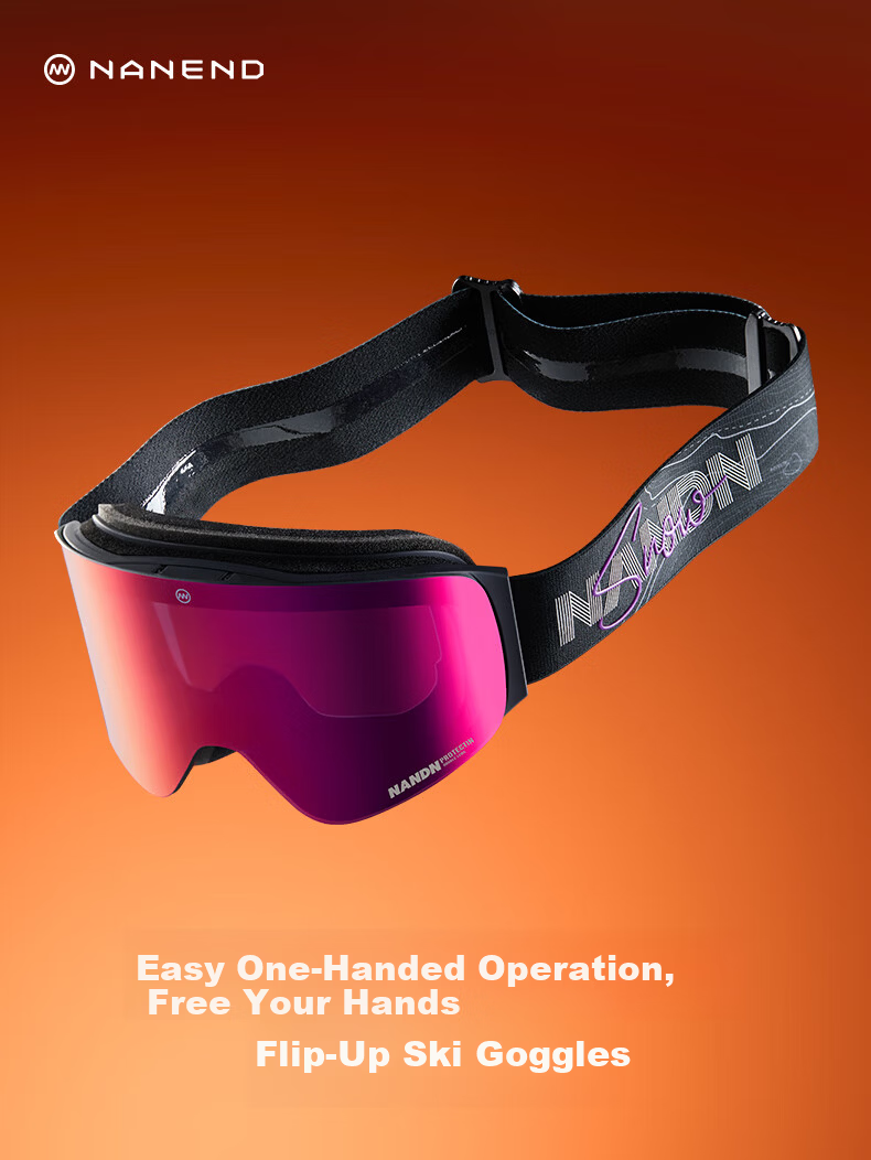 Nan En Ski Goggles Protective Eyewear Women Snowboard Glasses Breathable HD Anti-Fog Flip-Up Men Black Frame Purple 1