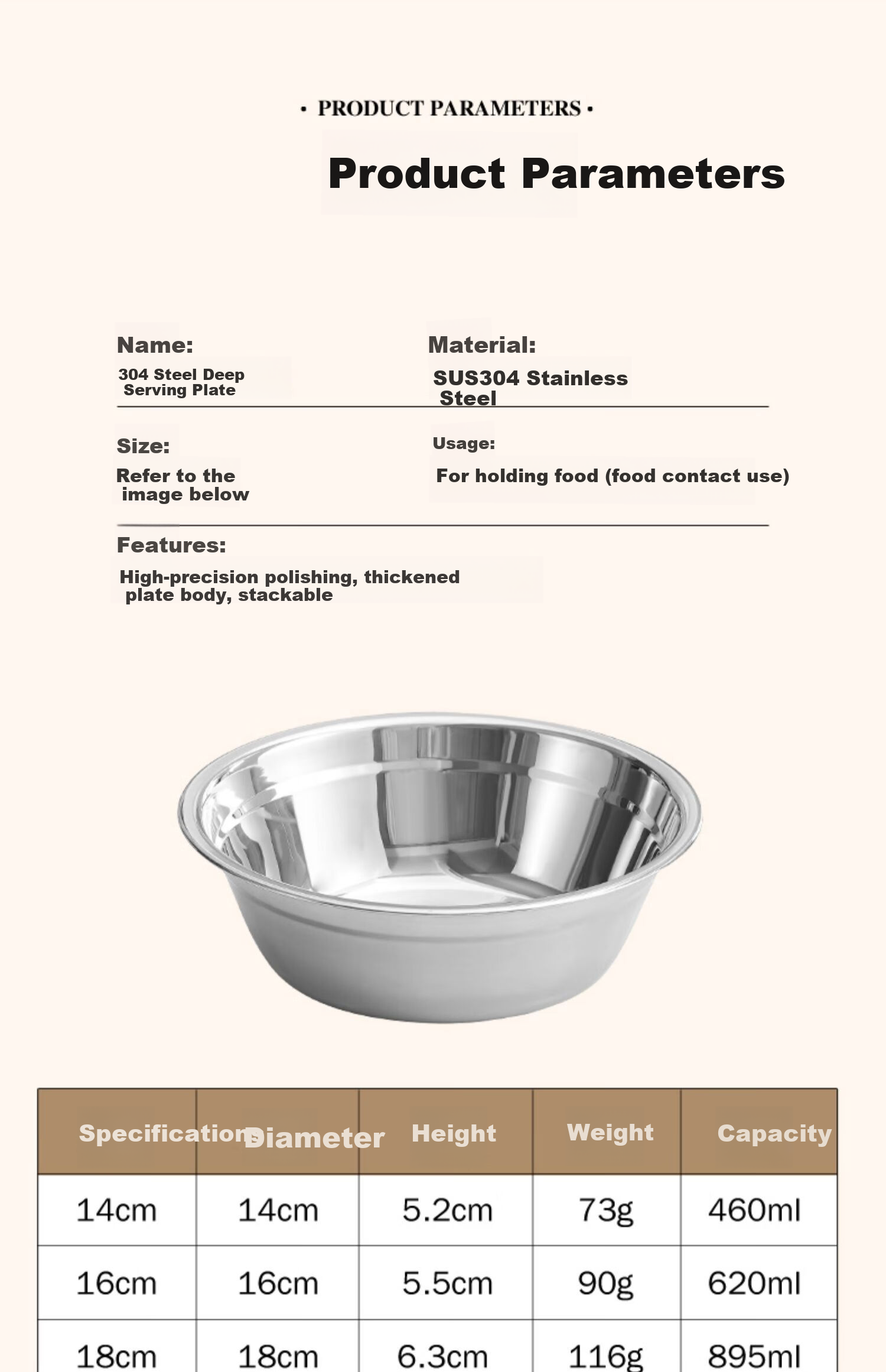 Oluoti 304 Stainless Steel Soup Bowl Commercial Dough Mixing Bowl Kitchen Marinating Seasoning Bowl Thickened Egg Beating Vegetable Washing Bowl 26cm 14