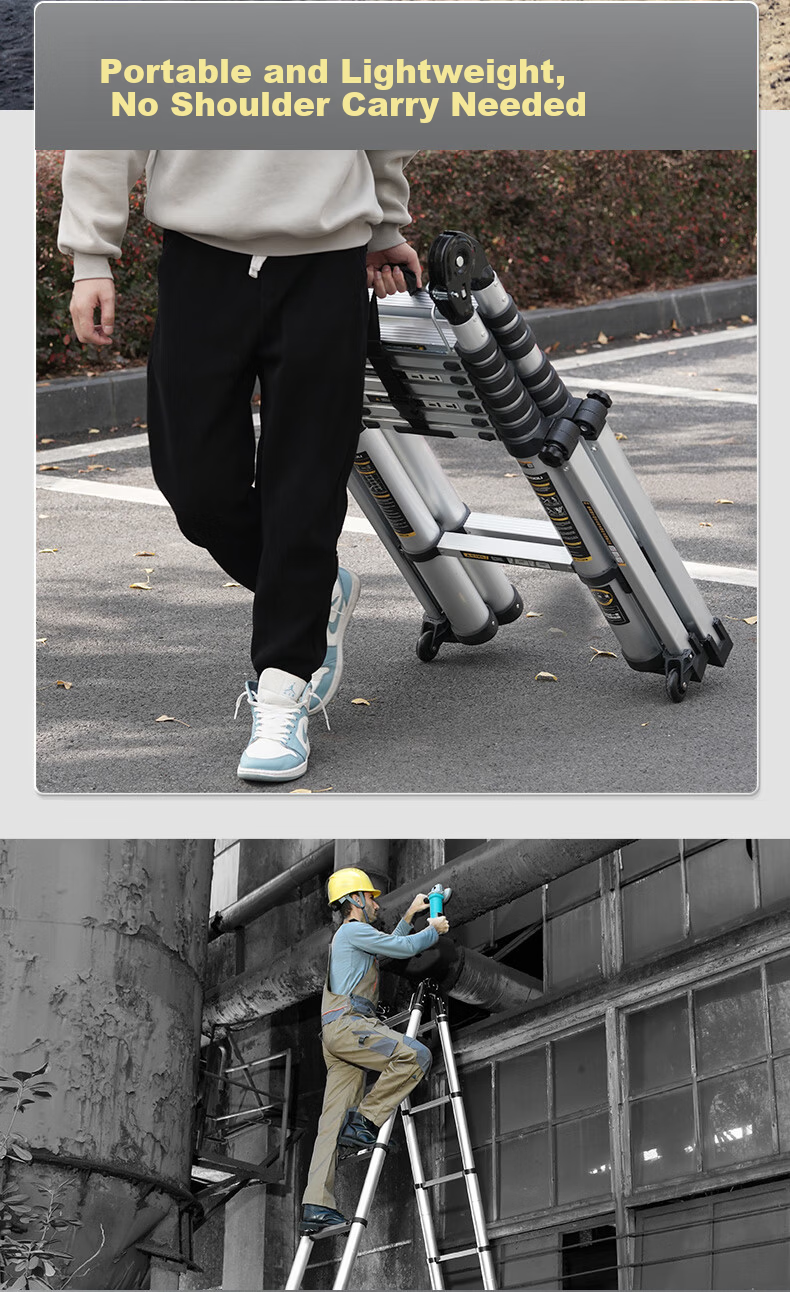 Midoli Telescopic Ladder Multi-Functional Household Folding Ladder Thickened Aluminum Alloy Adjustable Engineering Ladder Eight-Leg A-Frame Ladder 5.5m 14