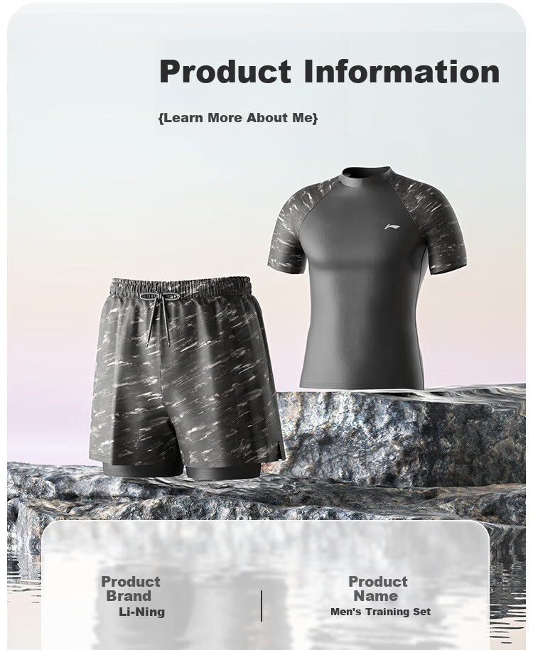 LI-NING Men's Double-Layer Anti-Embarrassment Swim Trunks Comfortable High Elasticity Dual-Use Two-Piece Set Black Gray 3XL 9