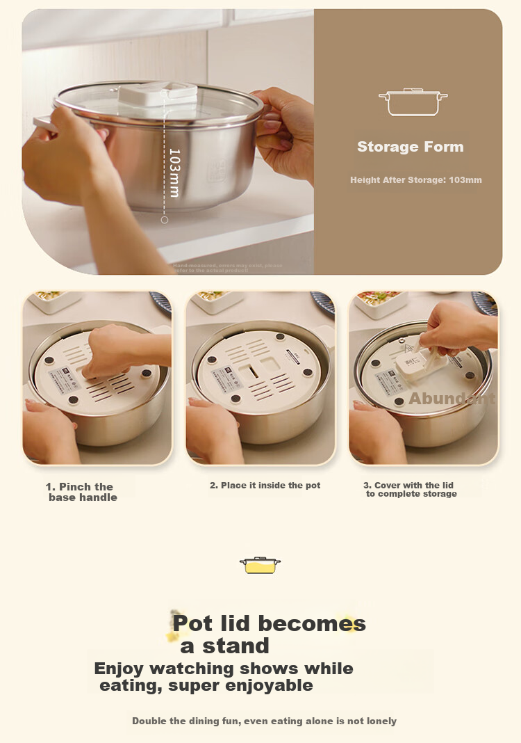 Liven Little Steel Man 304 Stainless Steel Electric Hot Pot Small 2-3 Person Electric Cooking Pot Detachable Non-Coated 3L Travel Hot Pot DHG-J346 4