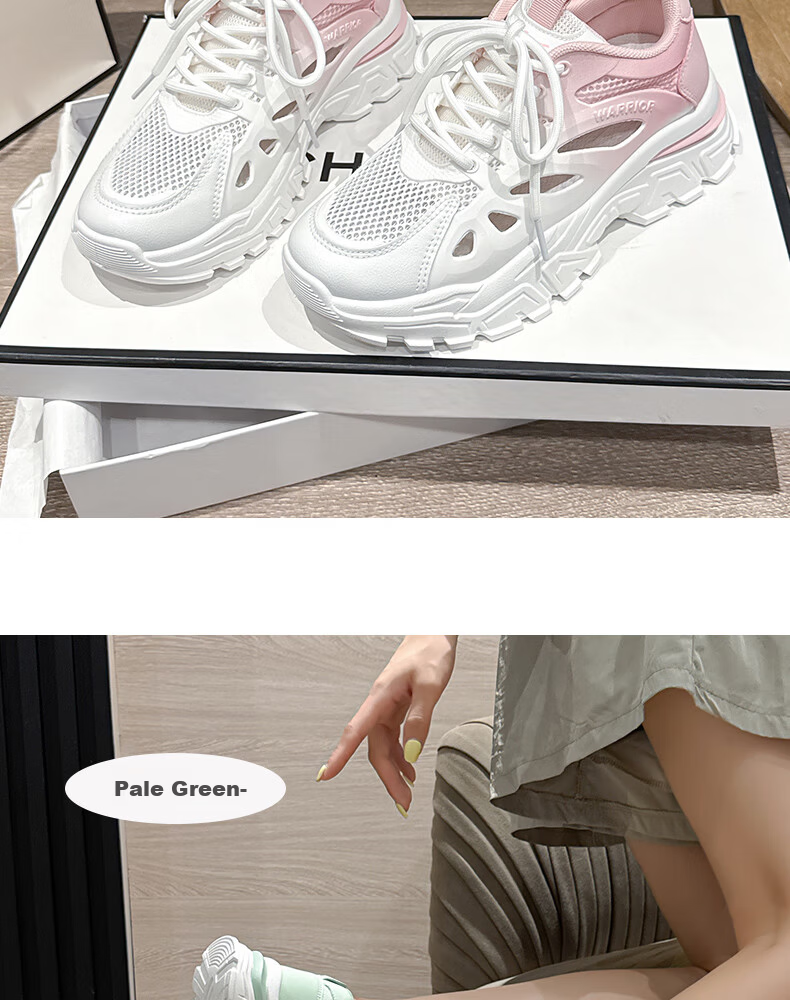 Warrior Official Women's Shoes 2026 Summer Breathable Mesh Lightweight Sneakers Hollow Out Sandals White Pink Size 36 22