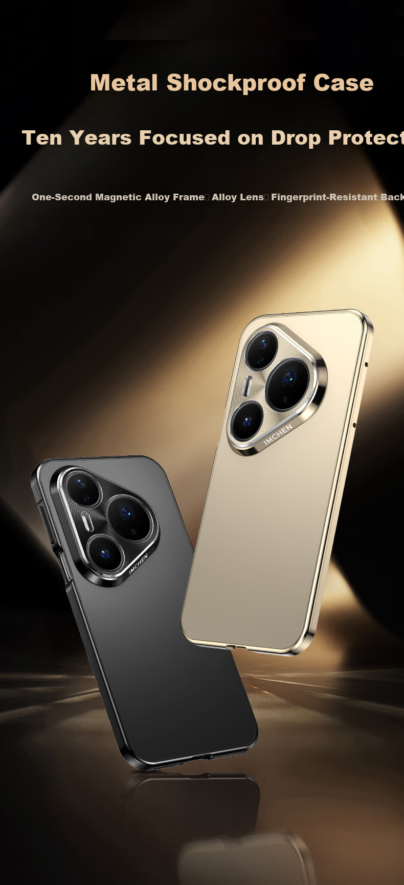 IM-CHEN Metal Magnetic Full Coverage Case for Huawei Pura80Ultra, Aluminum Alloy Lens Ring Matte Black, Unisex 1