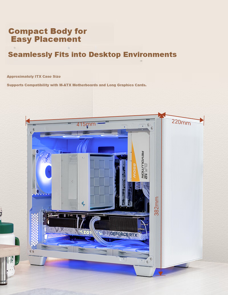 Enermax Mini Air 220 White Desktop PC Case with Tempered Glass Side Panel, Supports Micro-ATX and ITX Motherboards, 240mm Radiator Support, 6 Fan Slots 3