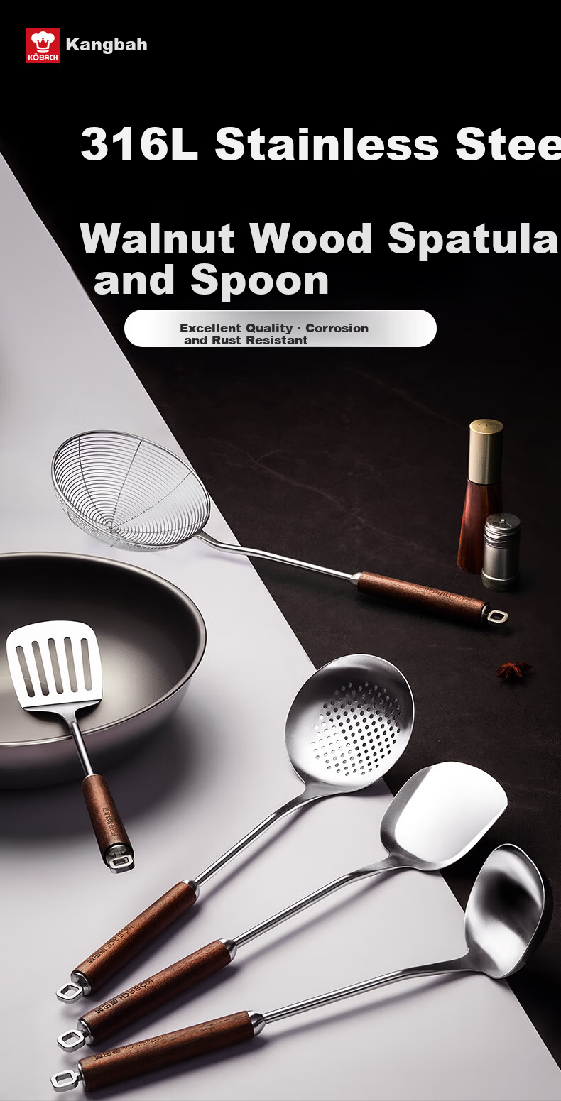 Kambach 316L Stainless Steel Cooking Spatula with Walnut Wood Handle Heat-Resistant Anti-Scald Spatula 1