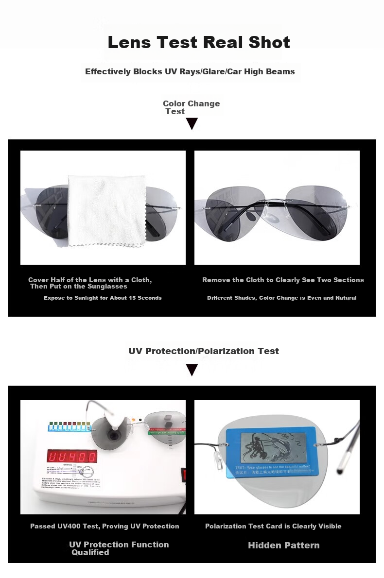GOGOSOON Frameless Polarized Men's Driving Aviator Frog Sunglasses Ultra-Light Photochromic Sunglasses for Driving 9