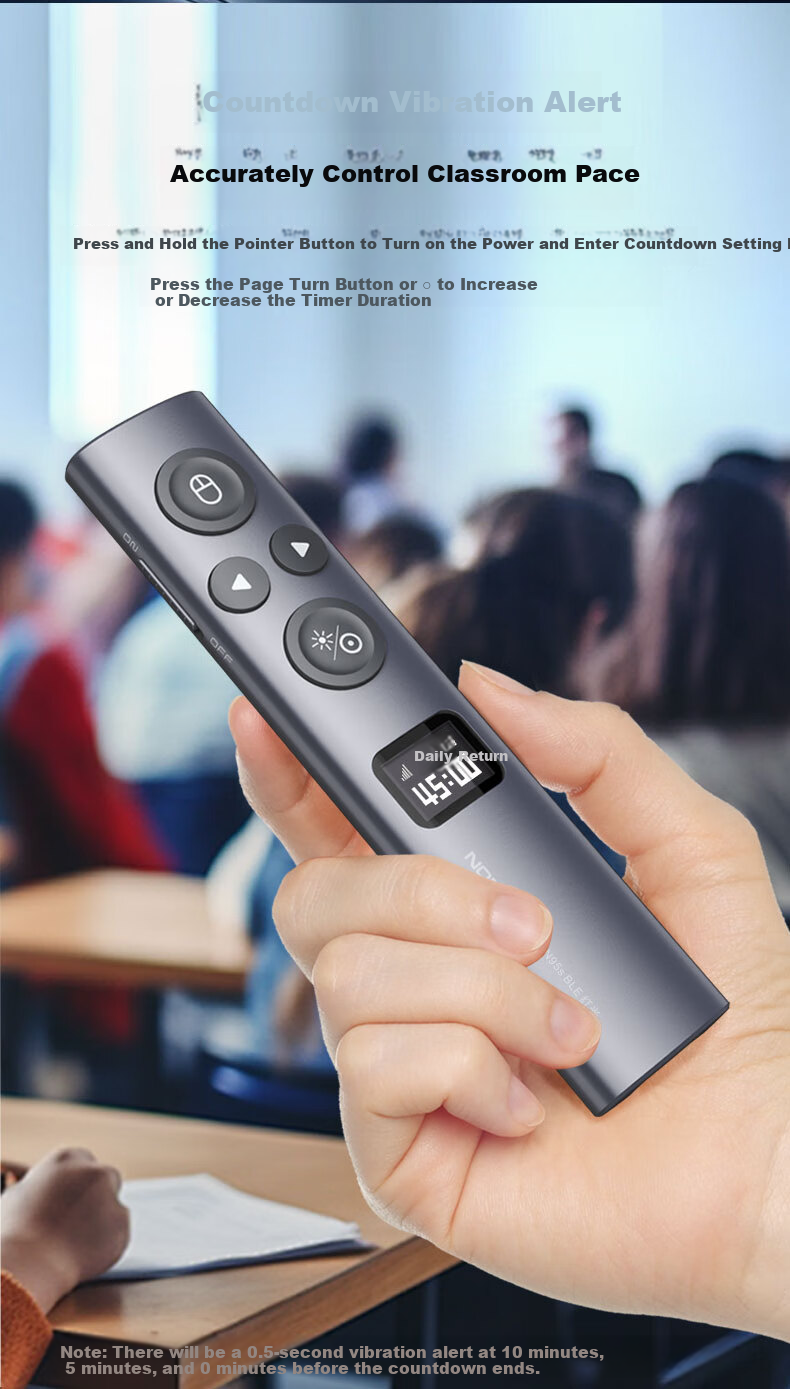 Nuowei N95s BLE High-Power Green Light Presentation Clicker Digital Physical Dual Laser with 32GB Memory Bluetooth PPT Remote Presenter LED LCD Screen Seewo USB-C 6
