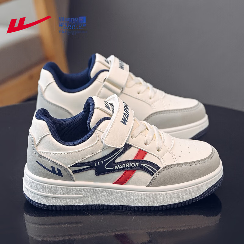 Warrior Boys' Casual Sneakers Spring and Autumn Soft Sole White Blue/Red Children's Sports Shoes WZ(CL)-0775 Size 27