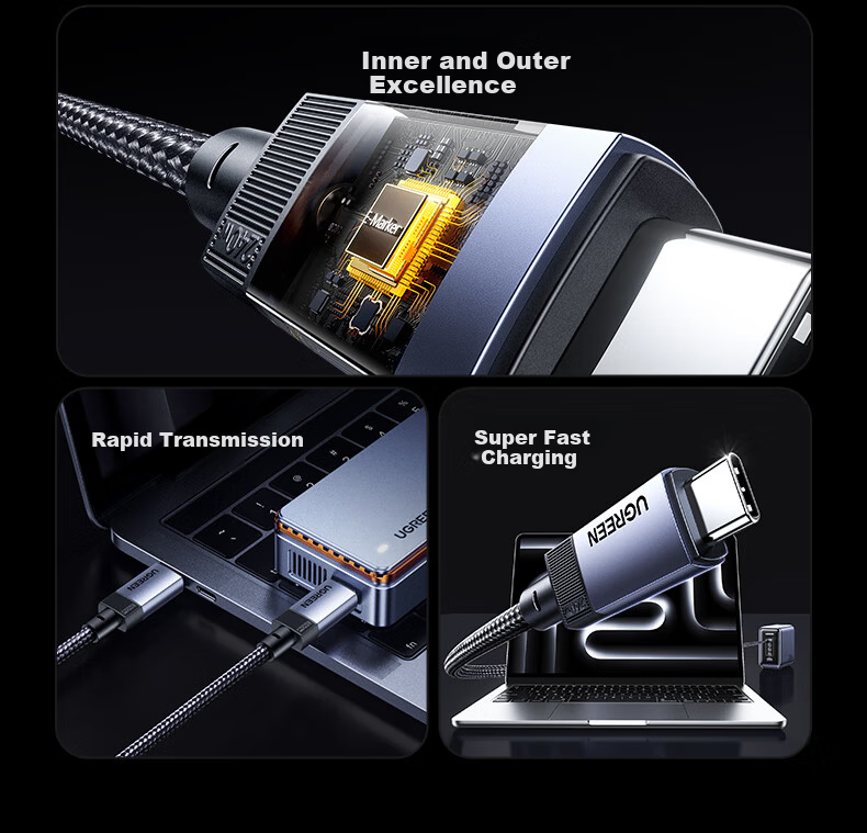 Ugreen Full-Function Type-C Dual-Head PD 240W Fast Charging CtoC Cable Compatible with Thunderbolt 4/3, 4K Display, Video Transmission for Apple, Huawei Tablets and Laptops 4