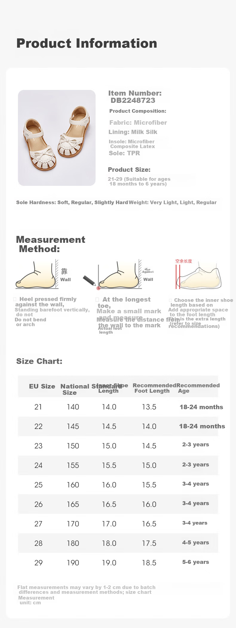DAVE & BELLA Kids Sandals Girls Princess Closed-Toe Baby Shoes Infant Summer Walking Shoes 6