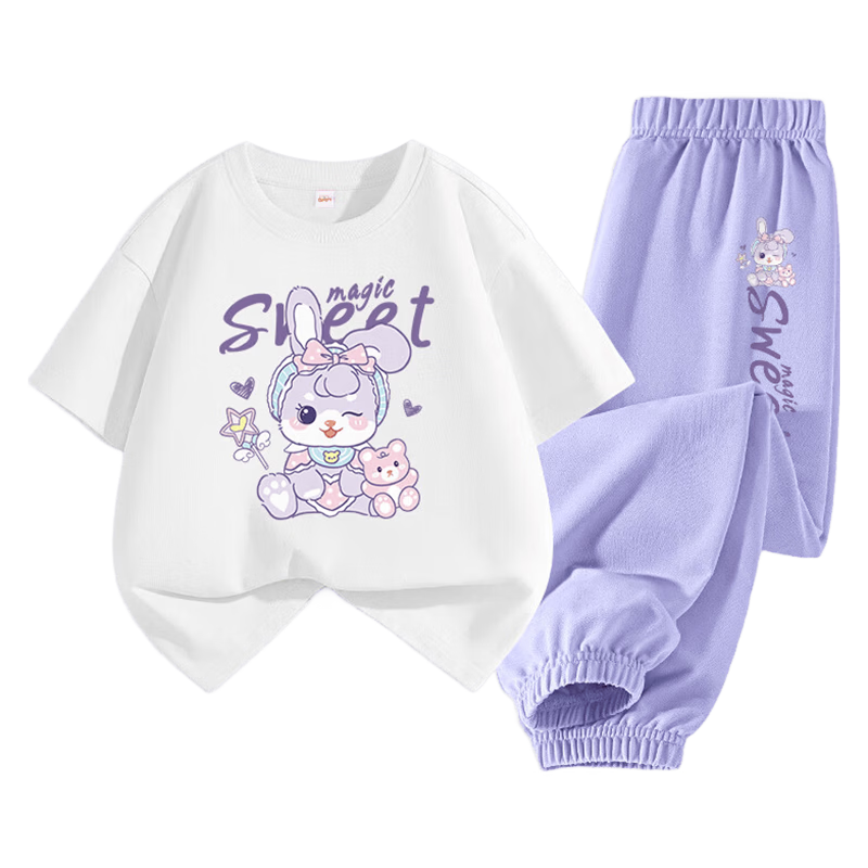Baleno Girls Summer Set Stylish Sporty Short Sleeve T-Shirt Lightweight Children's Summer Mosquito-Repellent Pants Two-Piece Set