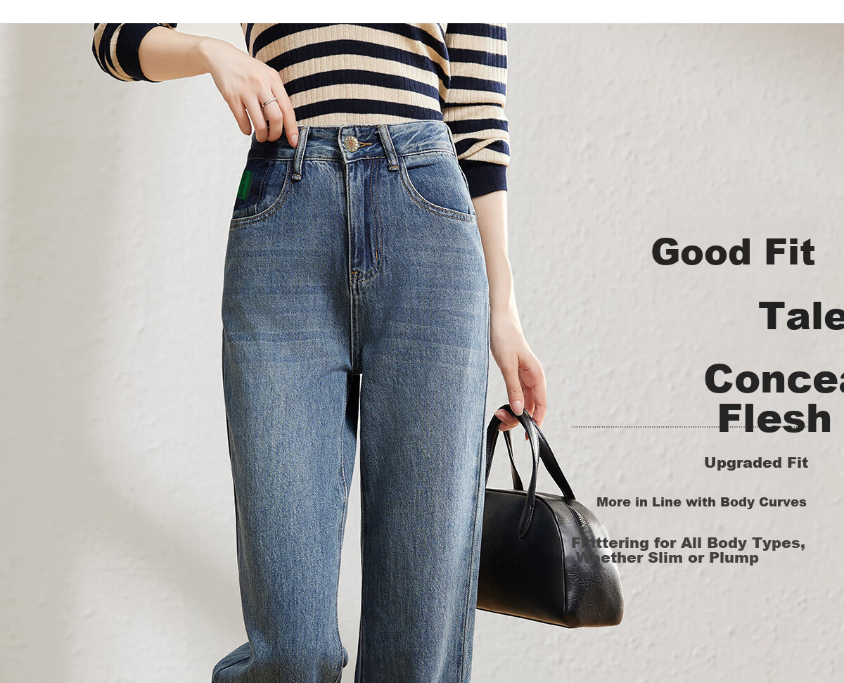 YUZHAOLIN Women's Straight-Leg Jeans Loose Casual Wide-Leg High-Waist Floor-Length Pants Y143N1010 2