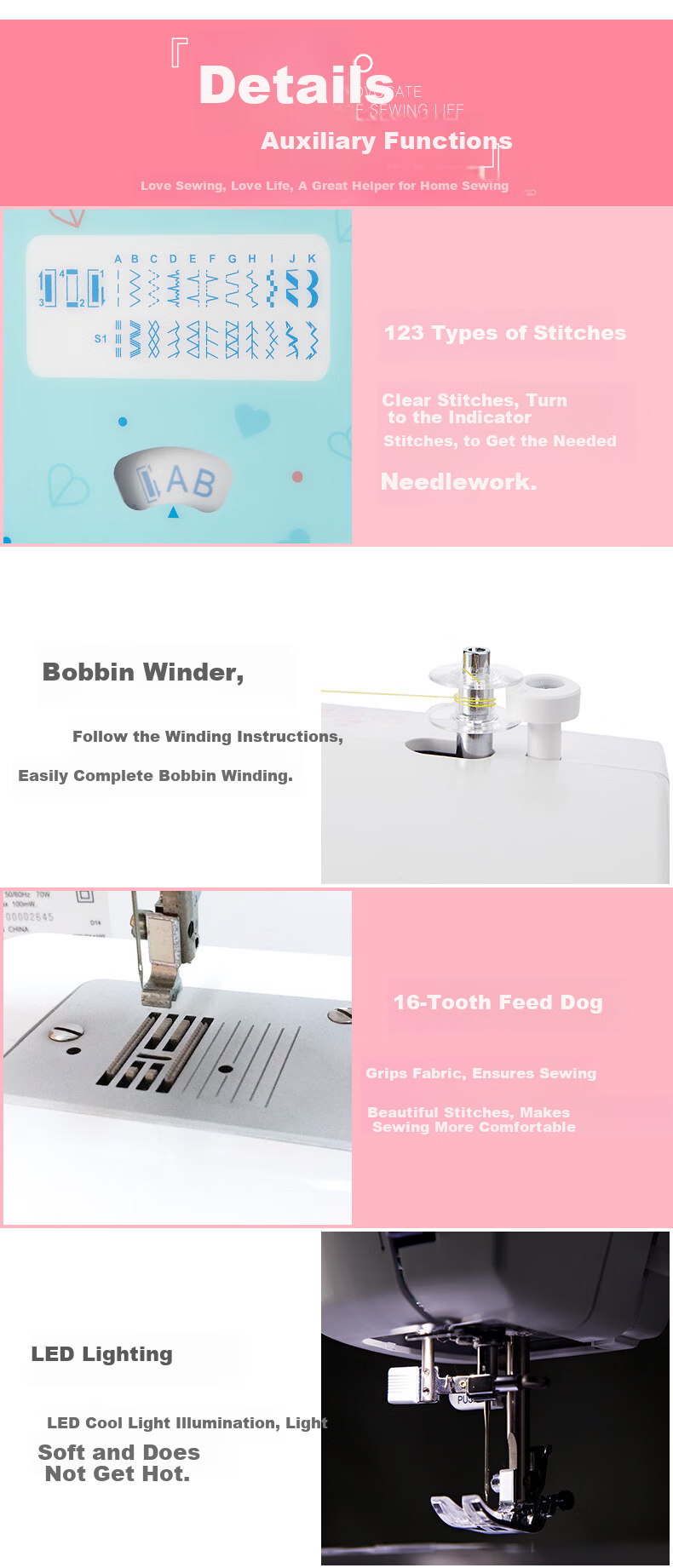 BUTTERFLY JH7523 Advanced Multifunctional Electric Household Sewing Machine with Belt Stitching, Reinforced Thick Fabric Feeding, and Buttonhole Locking 7