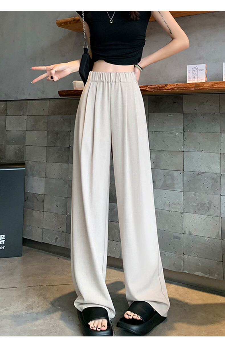 Borui Women's Summer Lightweight Ice-Feel Lazy Style Casual Pants Draped Loose Fit Trousers Chinese Style Wide-Leg Pants Black S 15