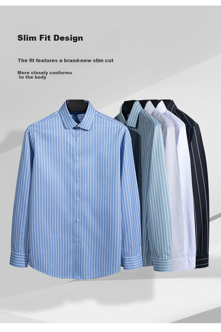 Shanshan [DP Non-Iron] 80s Cotton Long Sleeve Men's Business Casual Striped Skin-Friendly Wrinkle-Resistant Shirt 4