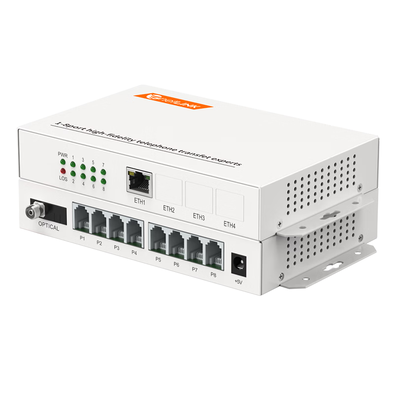 NetLINK HTB-WF8P1E, 8-Channel Telephone Optical Terminal + 1-Channel 100Mbps Network PCM Voice Optical Terminal, Telephone to Fiber Optic Converter, FC Port, One Pair