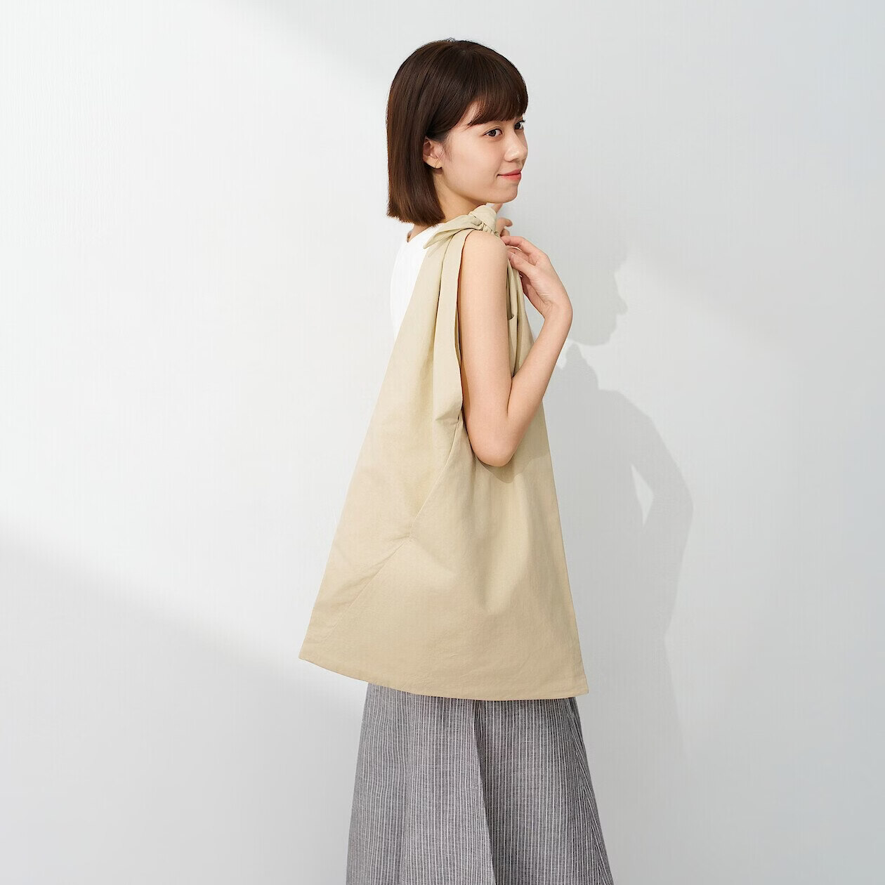 MUJI Hemp Blend Large Shoulder Bag Green Stripes 6
