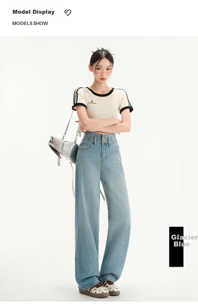 Langsha Women's Jeans Spring Autumn High Waist Slim Wide Leg Draped Loose Straight Floor-Length Pants 8