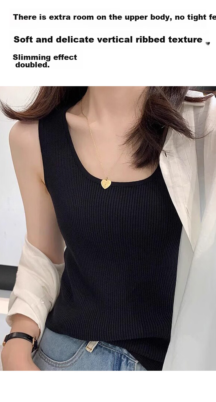 Audifine Women's Spring Summer Wide Strap Tank Top Sleeveless Fashion Basic Layering Black 5