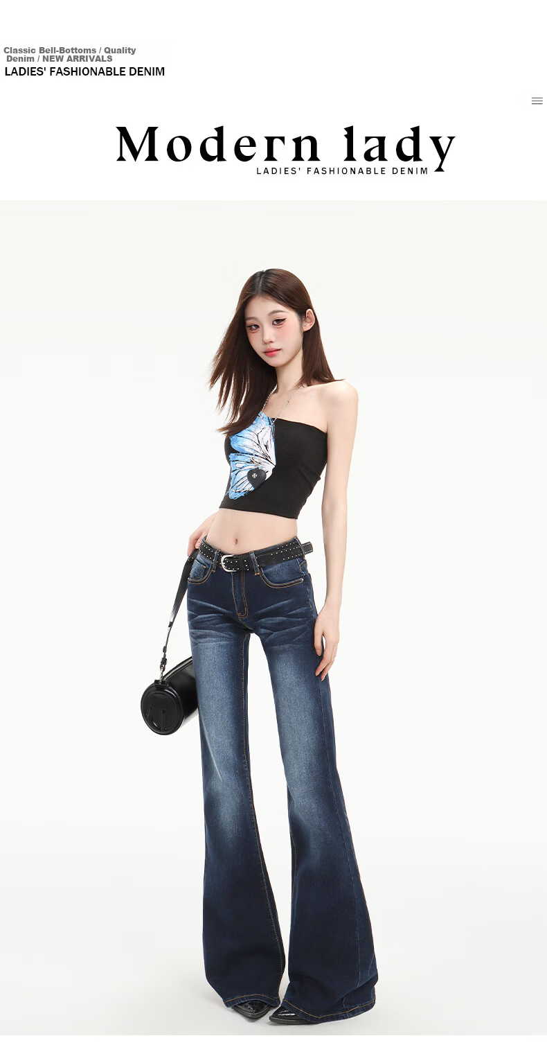 Pierre Cardin Women's Summer Denim Jeans American Style Low Waist Flared Loose Casual Long Pants Dark Blue L 16