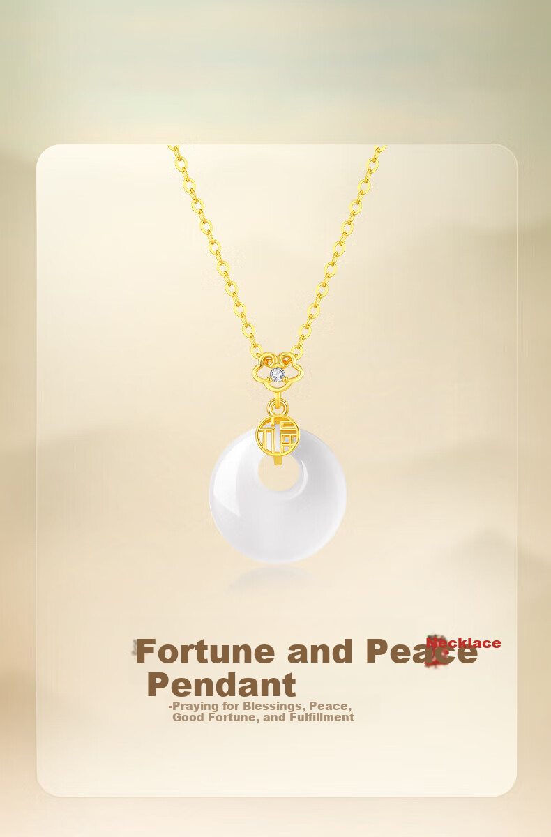 Chinese Jewelry Fu Character Peace Buckle Silver Necklace for Women Chalcedony High-End Pendant Mother's Day Birthday Gift for Girlfriend and Mom 1