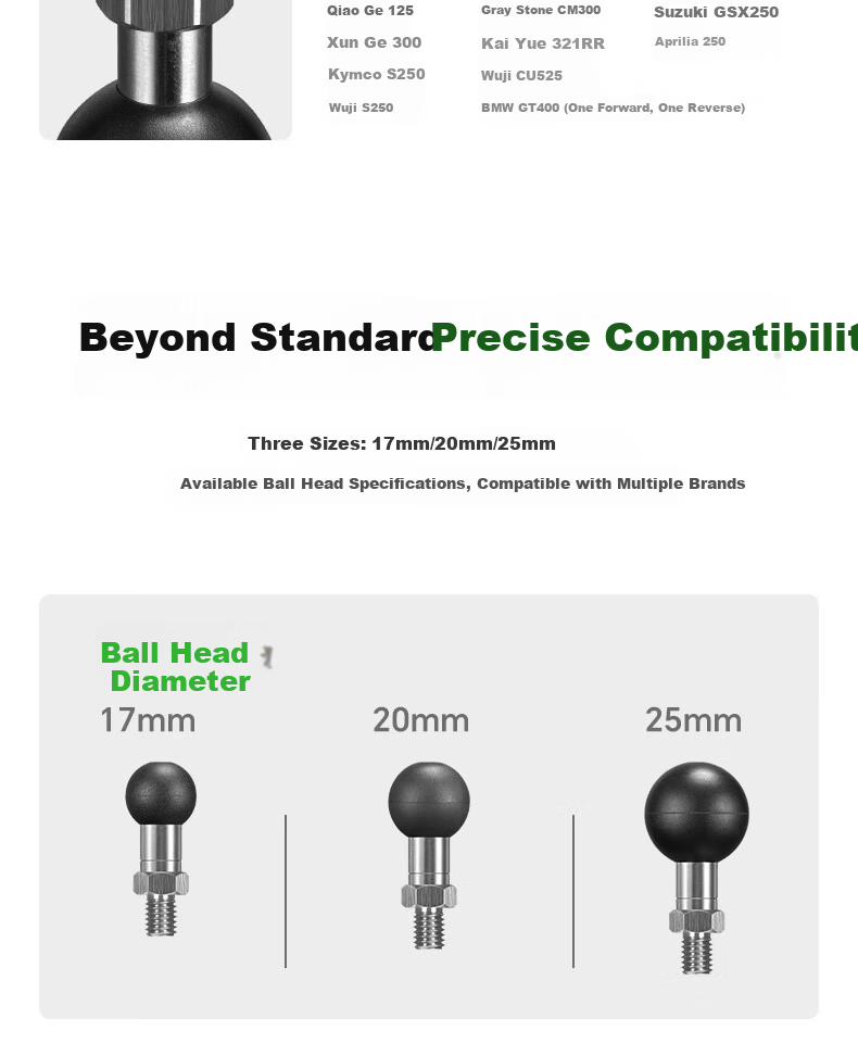 FANAUE Motorcycle Phone Holder Rearview Mirror Ball Head Screw Base Extension 25mm Adapter M6 M8 M10 Ball Head M6 10