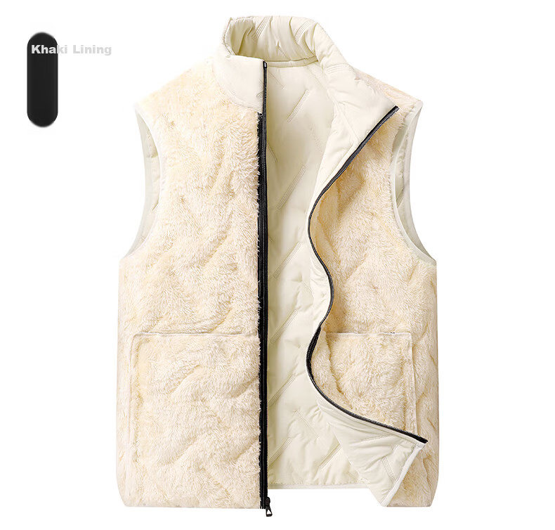 Miiow Men's Cotton Vest Autumn Winter Sleeveless Lamb Wool Thickened Warm Cold-Proof Stand Collar Jacket Black XL 10