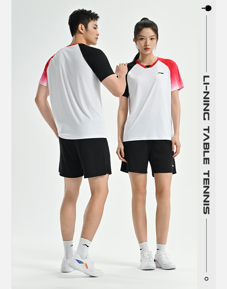 LI-NING Badminton Short Sleeve Set Unisex Two-Piece Competition Training Sportswear White/Black XL 4
