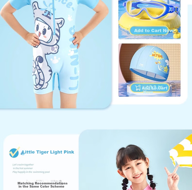 LI-NING Kids Swimsuit Girls Boys Toddler Fashion One-Piece Swimwear Size 120 15