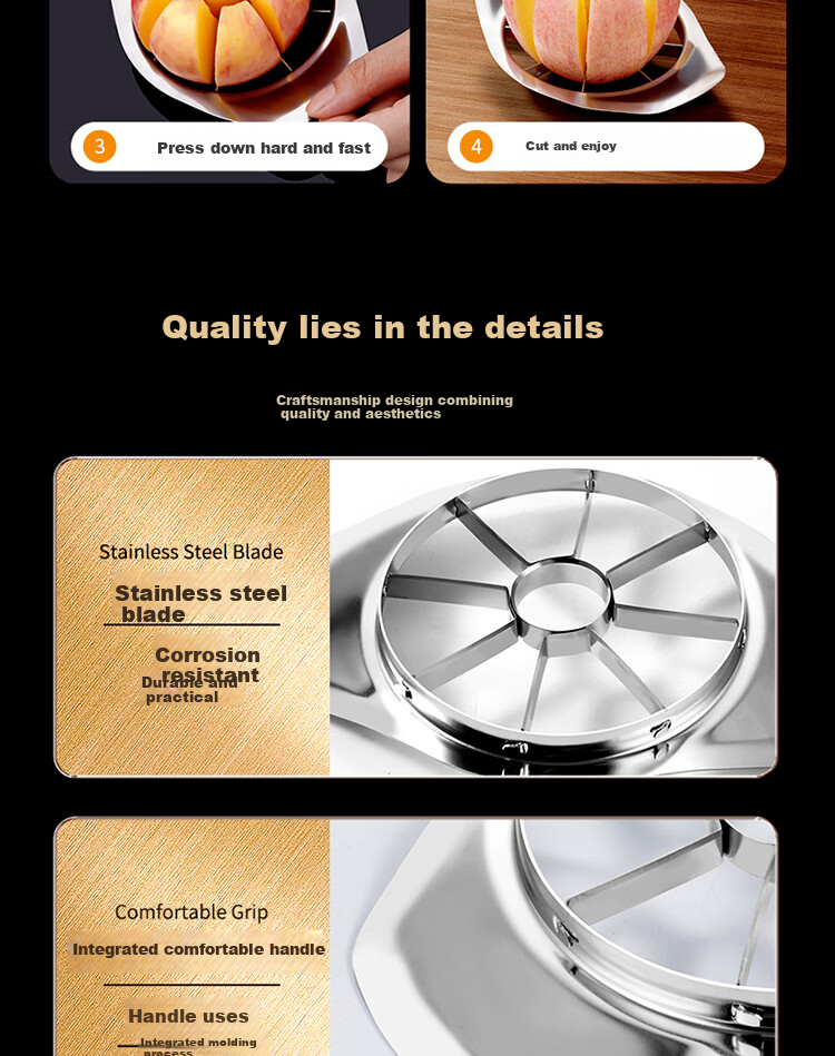 Baijie Stainless Steel Apple Cutter Orange Fruit Slicer Watermelon Divider Core Remover 8