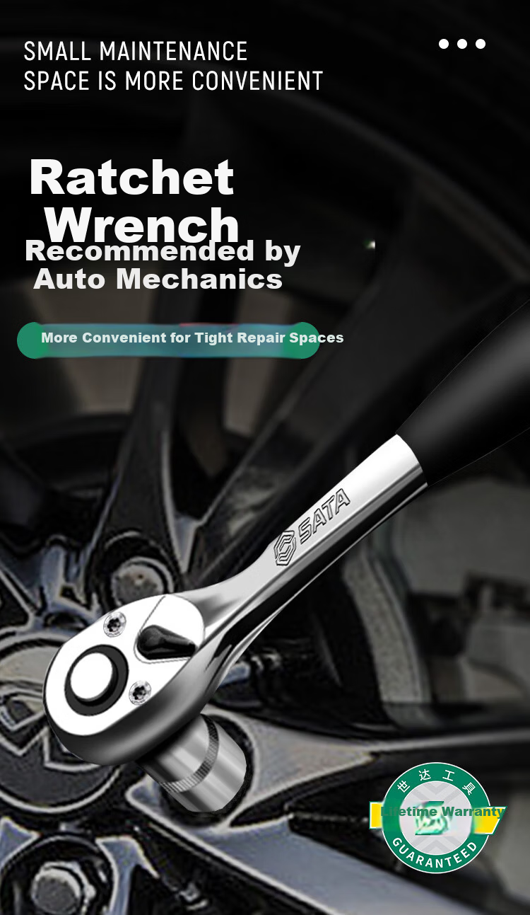 SATA 6.3MM Series Professional Quick-Release Ratchet Wrench 5", Mini Version Small Flying Ratchet Wrench 11902 1