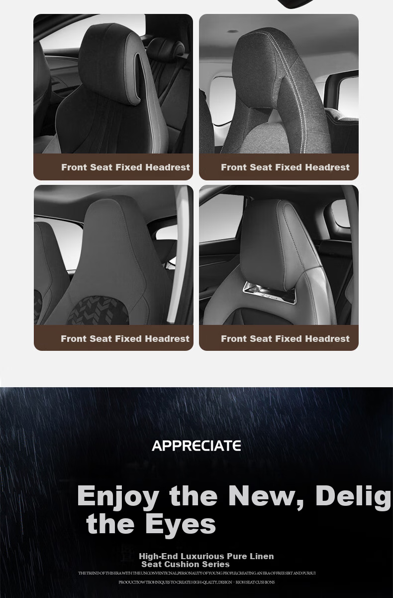 Jiabalan Car Seat Cushion Linen Semi-Enclosed Four-Season Universal Ventilated Breathable Comfortable Seat Cover Cushion 4