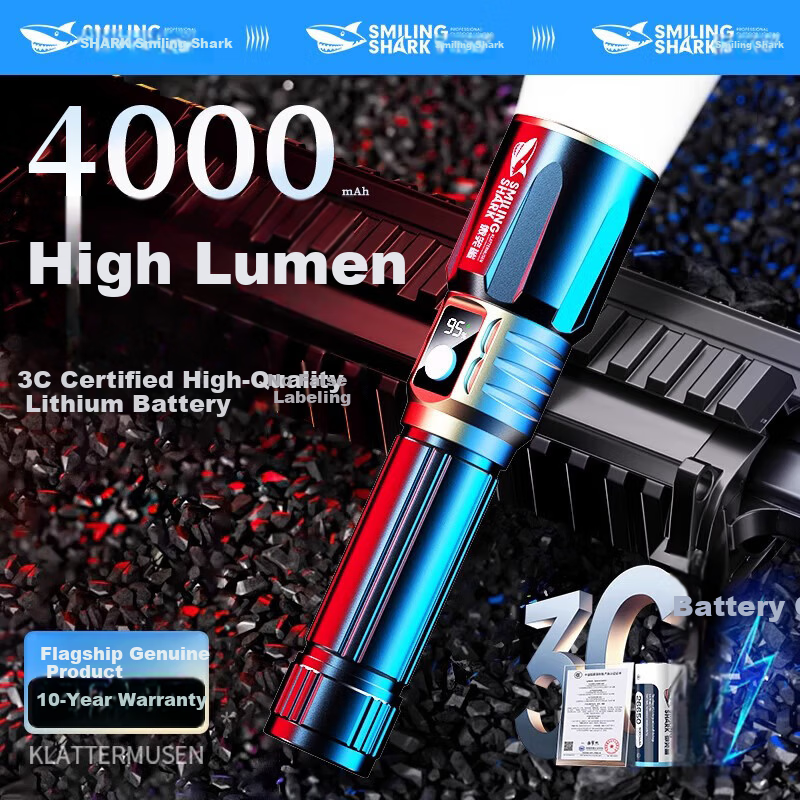 Smile Shark 5340 High-Power Flashlight 2025 New Outdoor Ultra-Bright Long-Lasting Laser Rechargeable Emergency Lighting Lamp