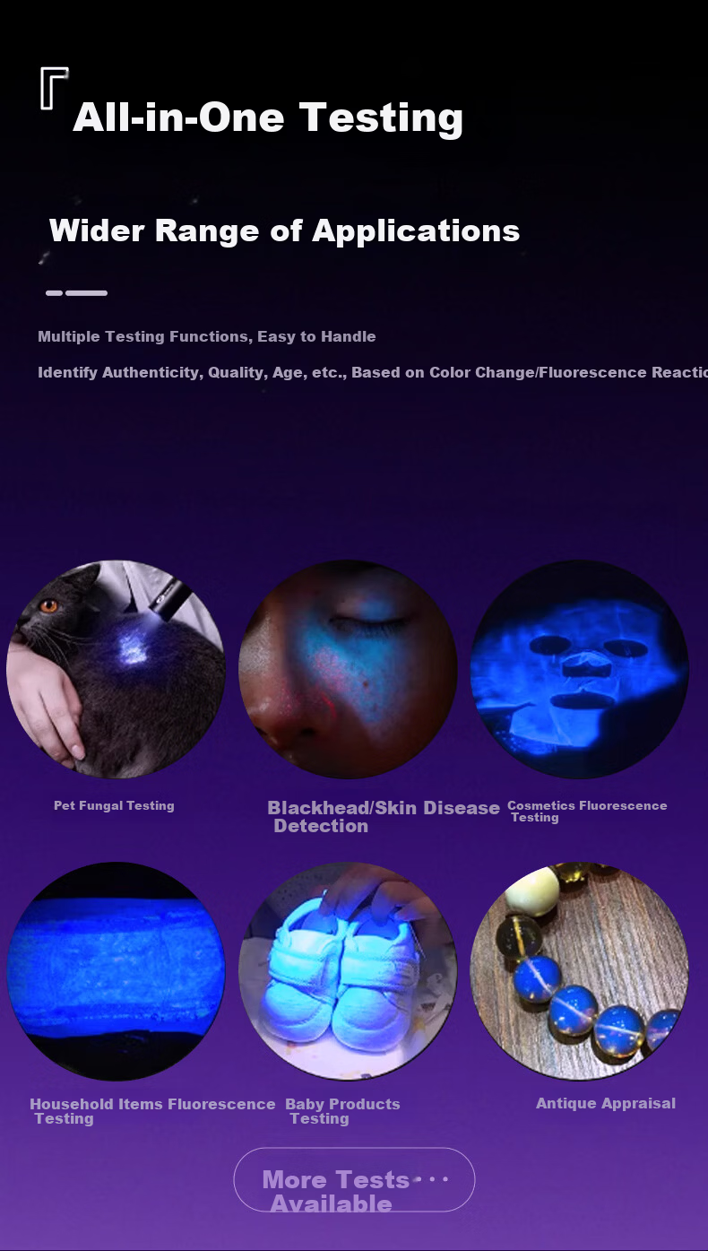 Tuteng Wood's Lamp 365nm UV Light Cat Ringworm Detection Anti-Counterfeit Money Jade Identification Fluorescent Agent Fruit and Vegetable Inspection Flashlight 10